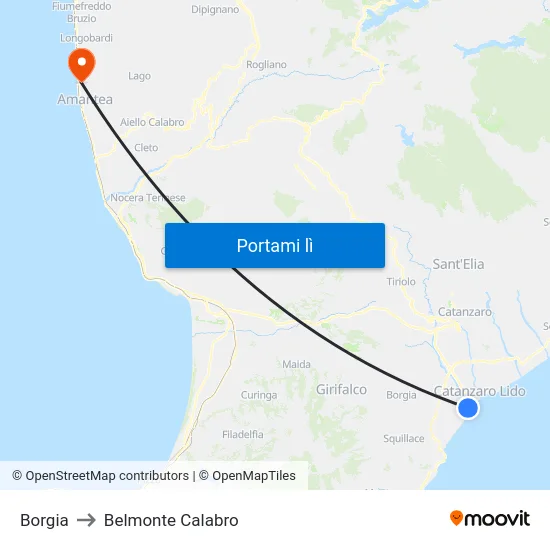 Borgia to Belmonte Calabro map