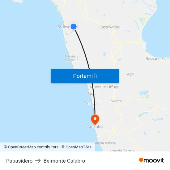 Papasidero to Belmonte Calabro map