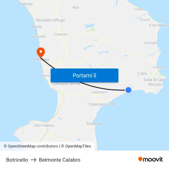 Botricello to Belmonte Calabro map
