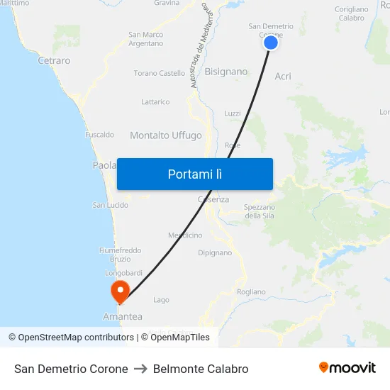 San Demetrio Corone to Belmonte Calabro map