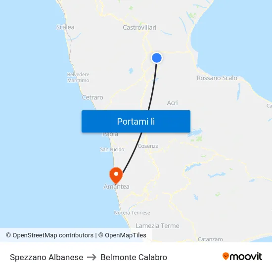 Spezzano Albanese to Belmonte Calabro map