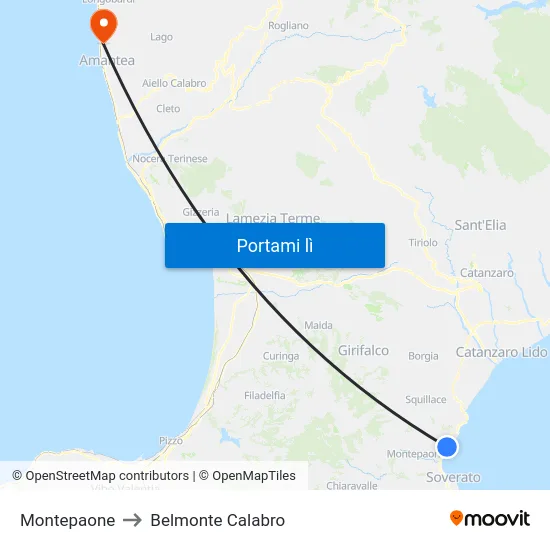 Montepaone to Belmonte Calabro map