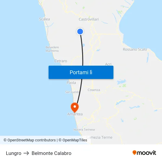 Lungro to Belmonte Calabro map