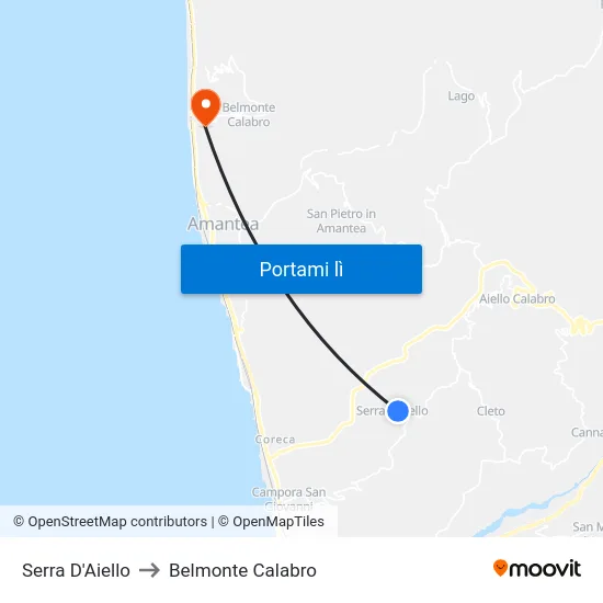 Serra D'Aiello to Belmonte Calabro map