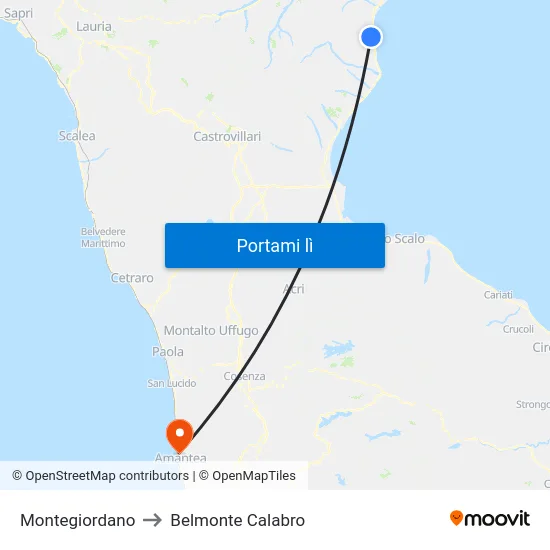 Montegiordano to Belmonte Calabro map