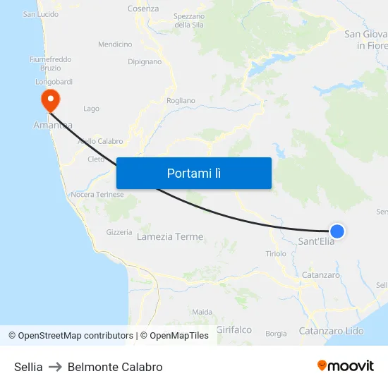 Sellia to Belmonte Calabro map