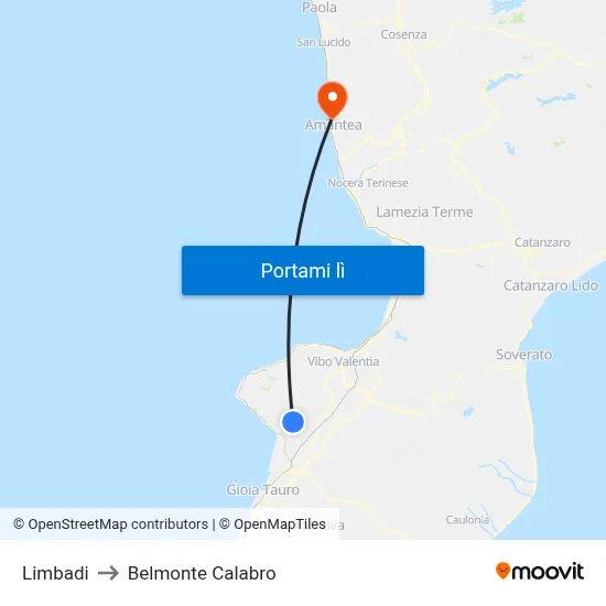 Limbadi to Belmonte Calabro map