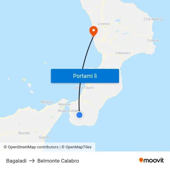 Bagaladi to Belmonte Calabro map