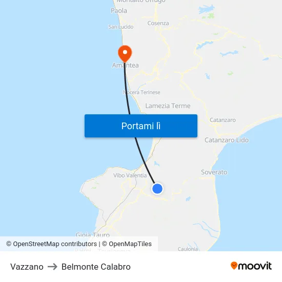Vazzano to Belmonte Calabro map