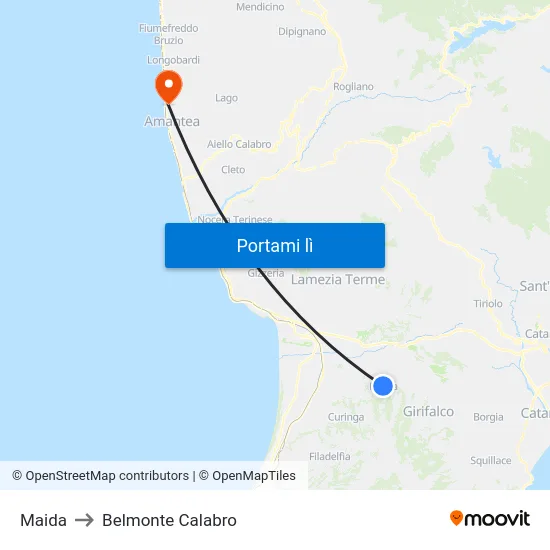 Maida to Belmonte Calabro map