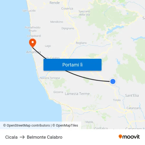 Cicala to Belmonte Calabro map