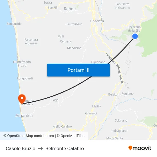 Casole Bruzio to Belmonte Calabro map