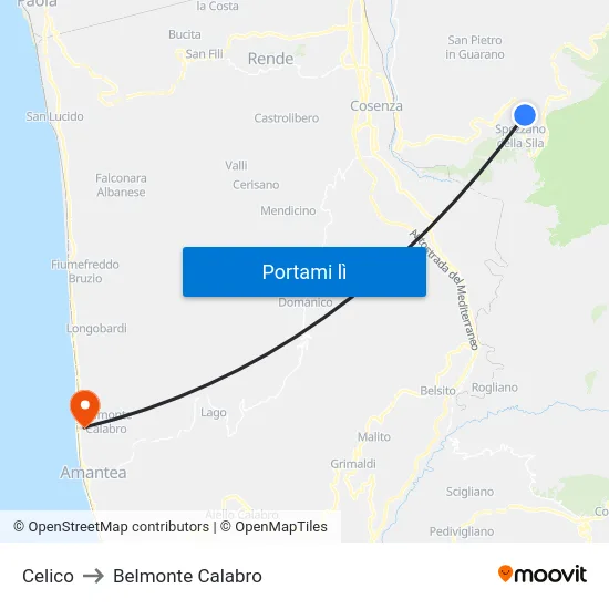 Celico to Belmonte Calabro map