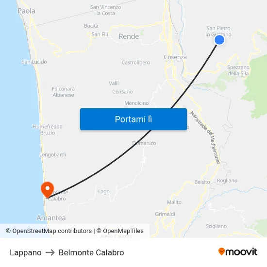 Lappano to Belmonte Calabro map