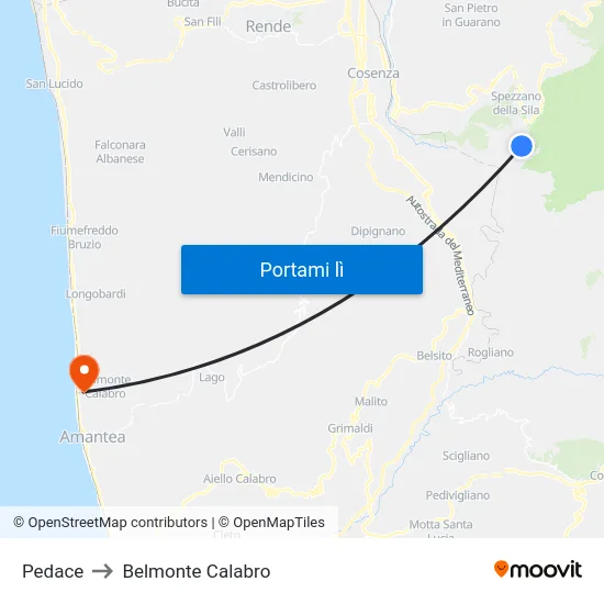 Pedace to Belmonte Calabro map