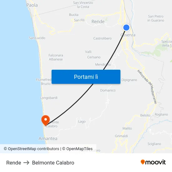 Rende to Belmonte Calabro map