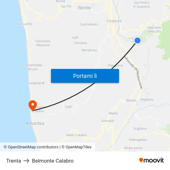 Trenta to Belmonte Calabro map
