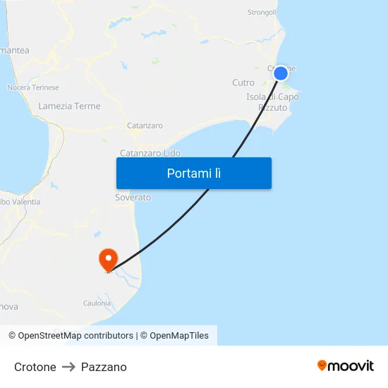 Crotone to Pazzano map
