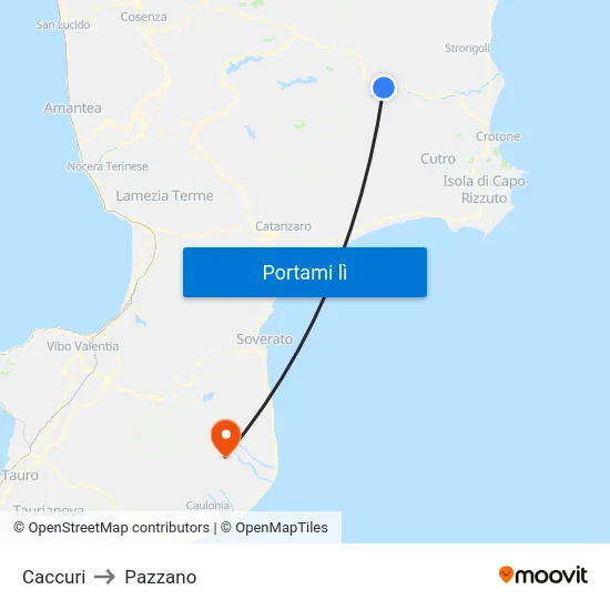 Caccuri to Pazzano map