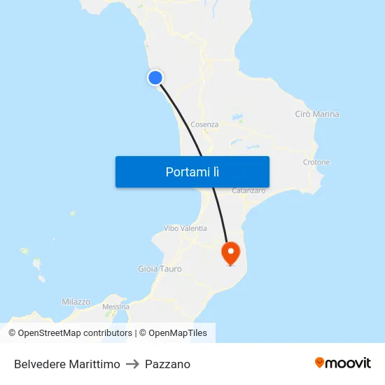 Belvedere Marittimo to Pazzano map