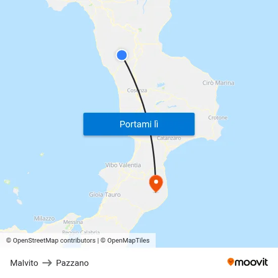 Malvito to Pazzano map