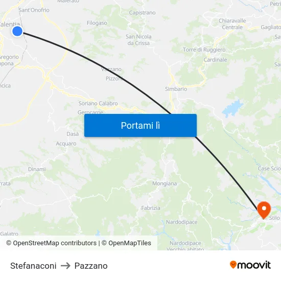 Stefanaconi to Pazzano map