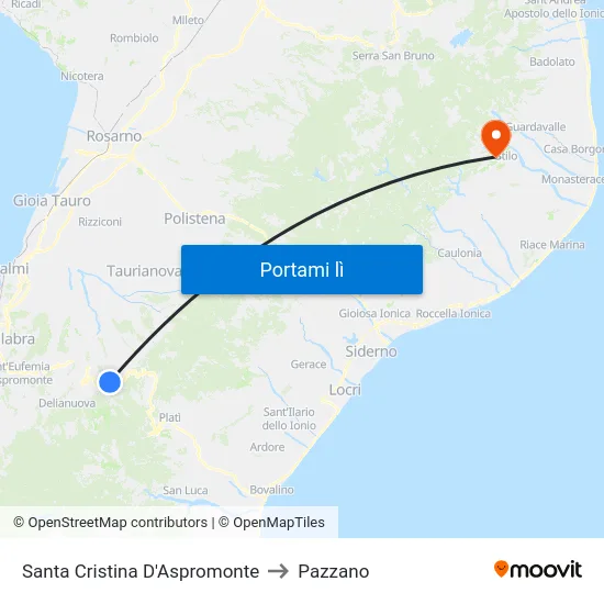 Santa Cristina D'Aspromonte to Pazzano map