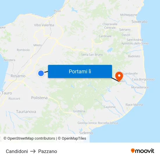 Candidoni to Pazzano map