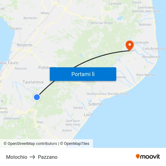 Molochio to Pazzano map