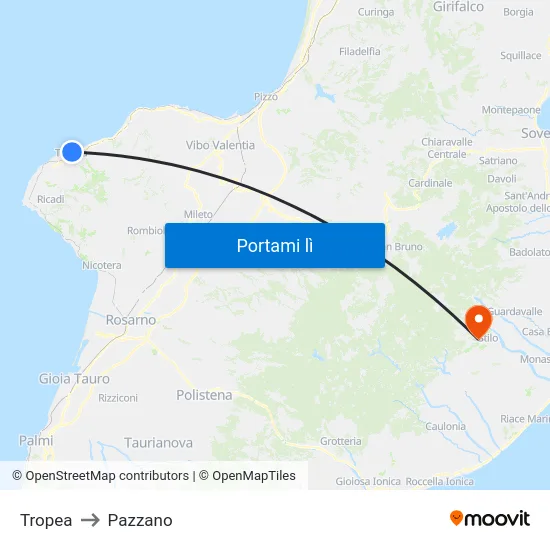 Tropea to Pazzano map