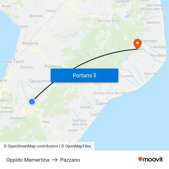 Oppido Mamertina to Pazzano map