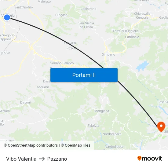 Vibo Valentia to Pazzano map