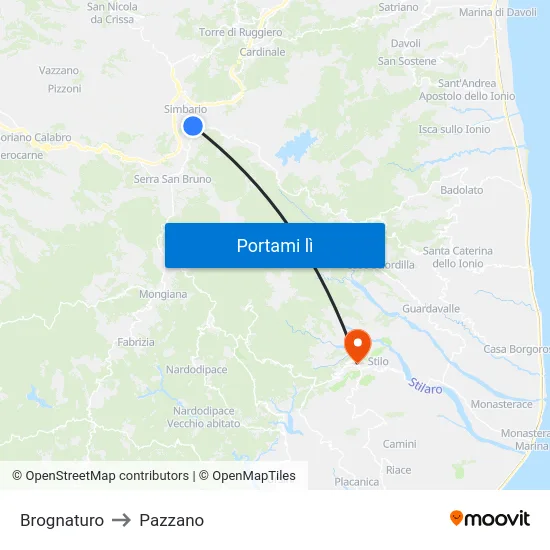 Brognaturo to Pazzano map