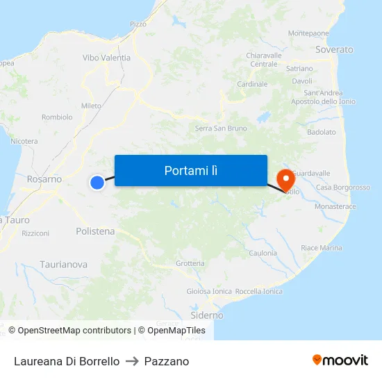 Laureana Di Borrello to Pazzano map