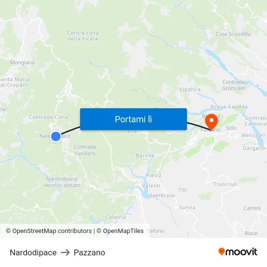 Nardodipace to Pazzano map