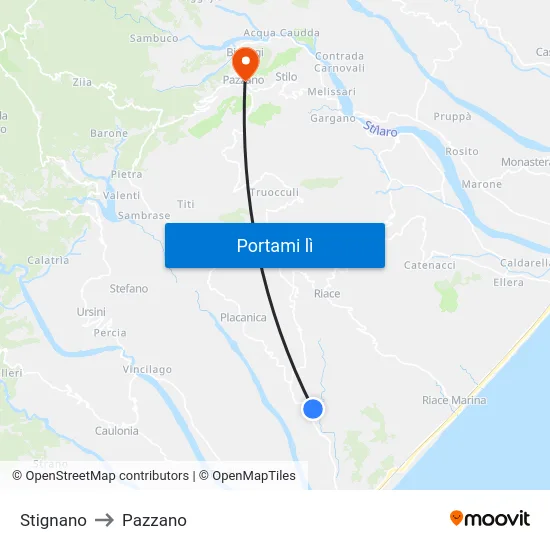 Stignano to Pazzano map