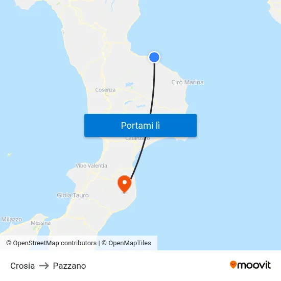 Crosia to Pazzano map