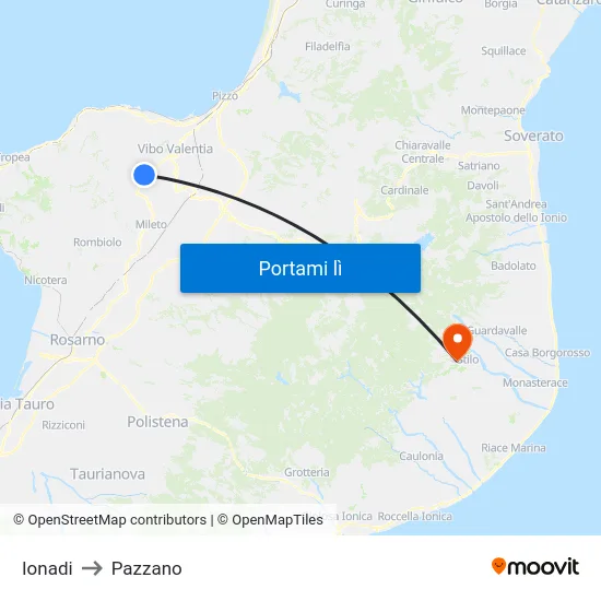 Ionadi to Pazzano map