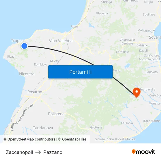 Zaccanopoli to Pazzano map