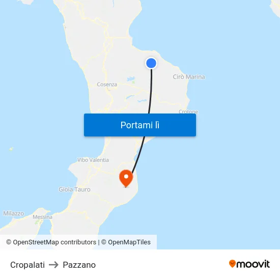 Cropalati to Pazzano map