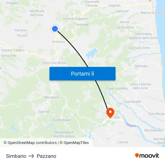 Simbario to Pazzano map