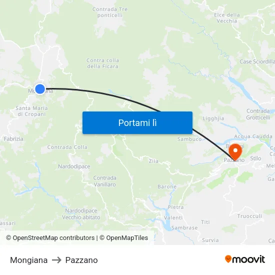 Mongiana to Pazzano map