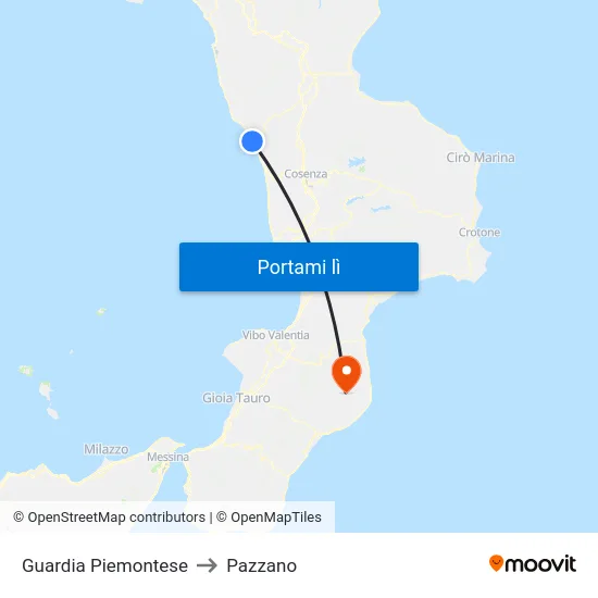 Guardia Piemontese to Pazzano map