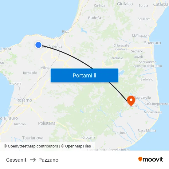 Cessaniti to Pazzano map