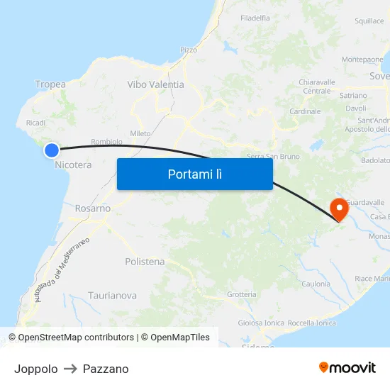Joppolo to Pazzano map