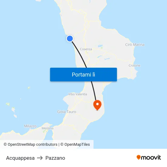 Acquappesa to Pazzano map