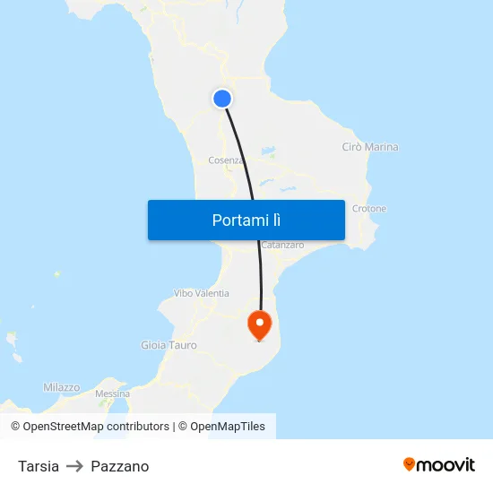 Tarsia to Pazzano map