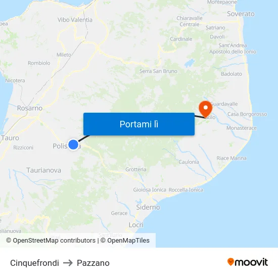 Cinquefrondi to Pazzano map