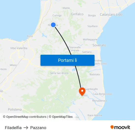 Filadelfia to Pazzano map