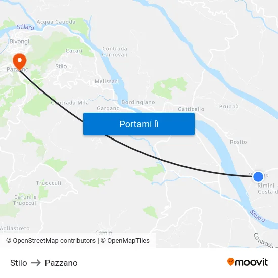 Stilo to Pazzano map